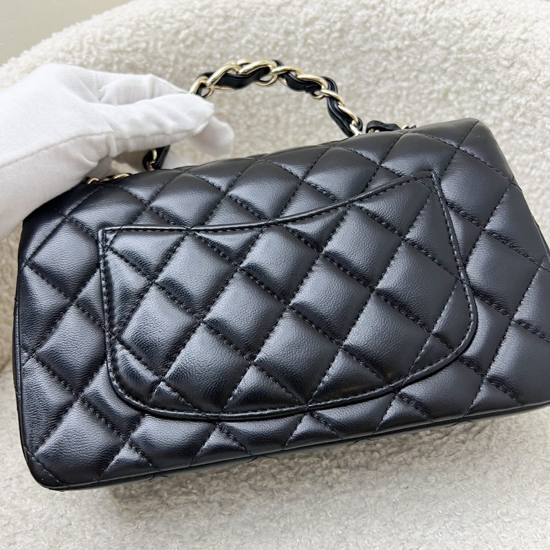 Chanel 23K Top Handle Mini Rectangular Flap in Black Lambskin and LGHW