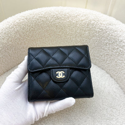 Chanel Classic Trifold Compact Wallet in Black Caviar and GHW