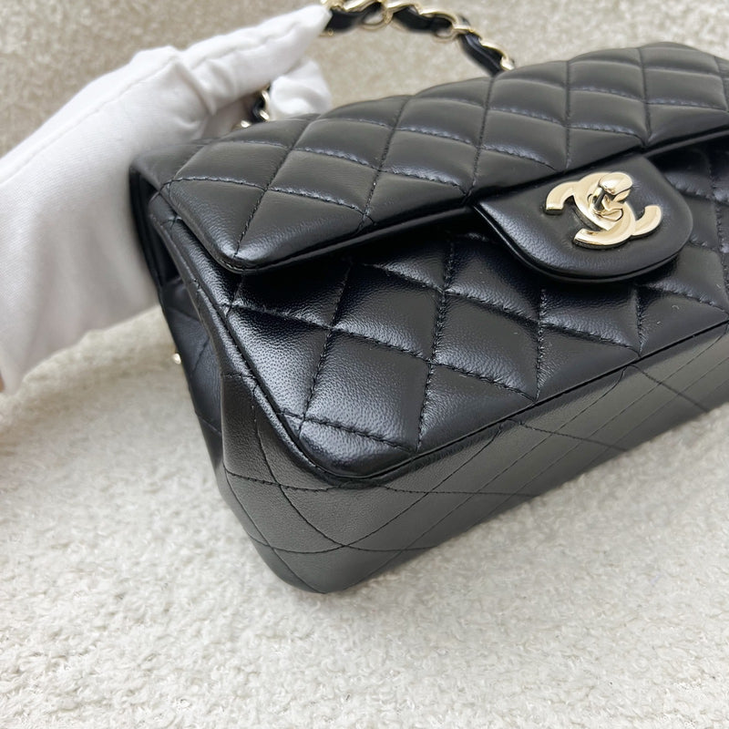 Chanel 23K Top Handle Mini Rectangular Flap in Black Lambskin and LGHW