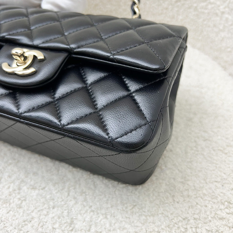 Chanel 23K Top Handle Mini Rectangular Flap in Black Lambskin and LGHW