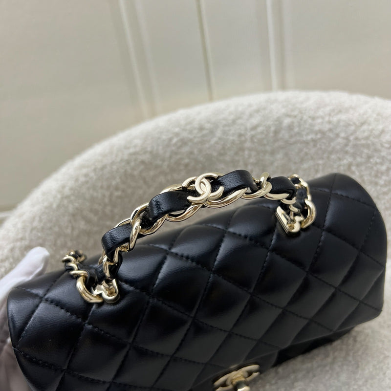 Chanel 23K Top Handle Mini Rectangular Flap in Black Lambskin and LGHW