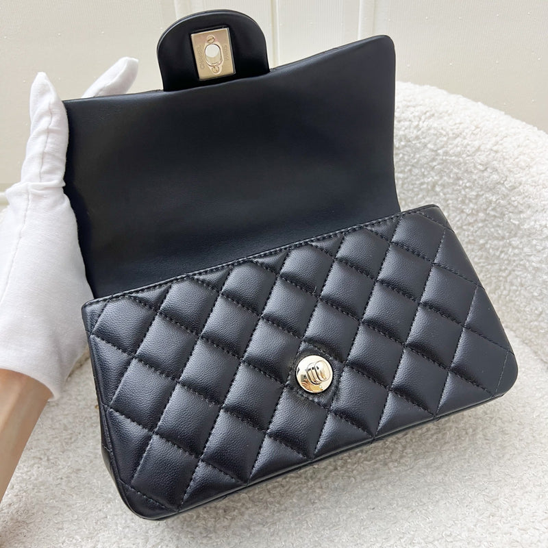 Chanel 23K Top Handle Mini Rectangular Flap in Black Lambskin and LGHW