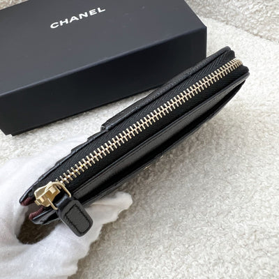 Chanel Zipped Card Holder with Coin Compartment in Black Caviar and GHW (Model: AP3179)