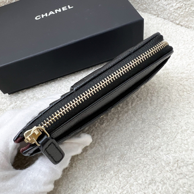 Chanel Zipped Card Holder with Coin Compartment in Black Caviar and GHW (Model: AP3179)