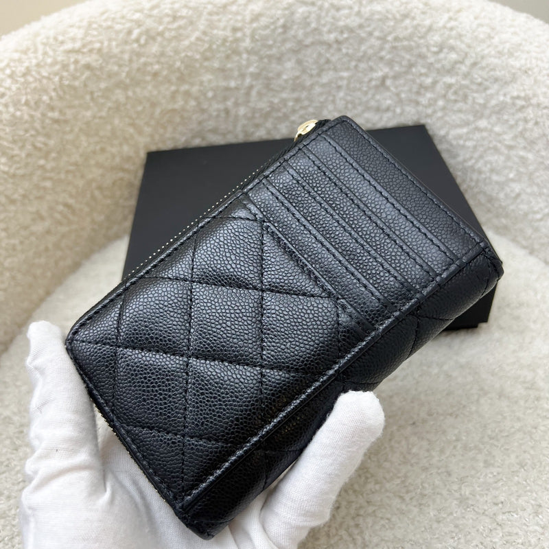 Chanel Zipped Card Holder with Coin Compartment in Black Caviar and GHW (Model: AP3179)