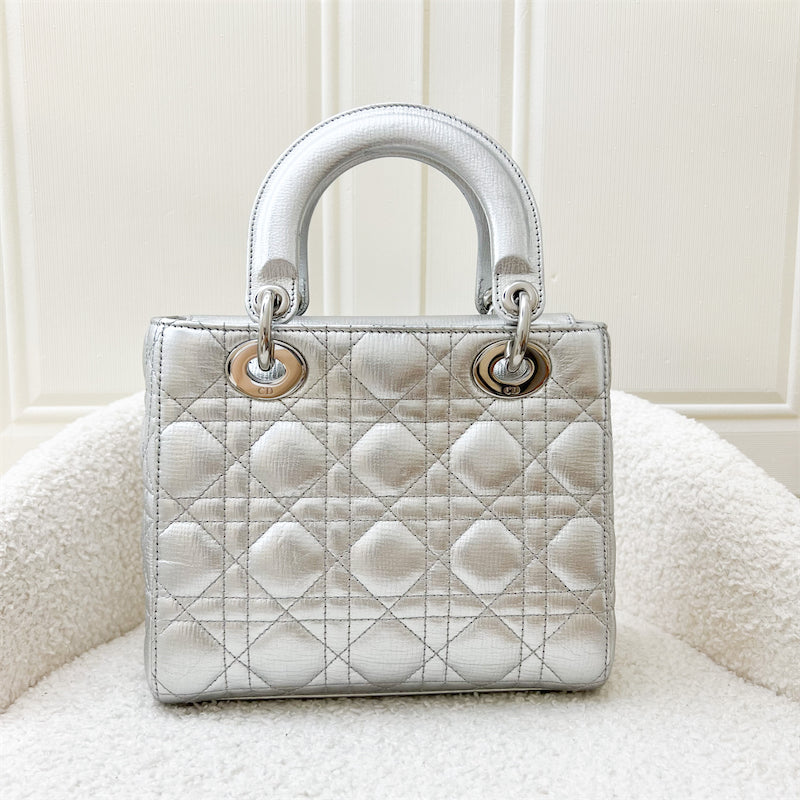 Dior Small Lady Dior MyLadyDior in Metallic Silver Leather and SHW