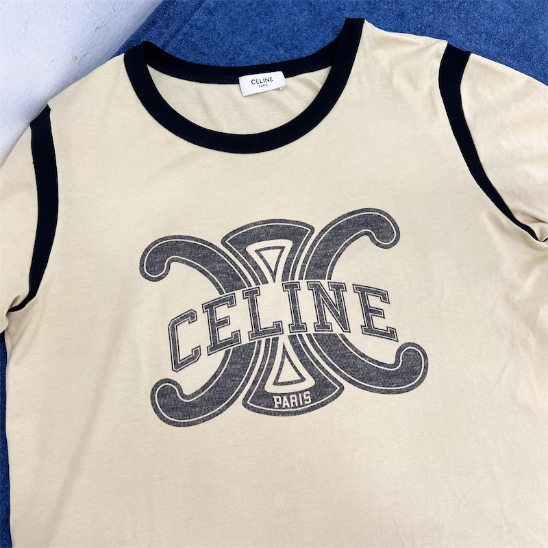 Celine Triomphe T-shirt in Beige Sz M