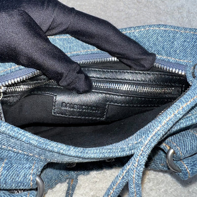 Balenciaga Neo Cagole Small Shoulder Bag in Denim and SHW