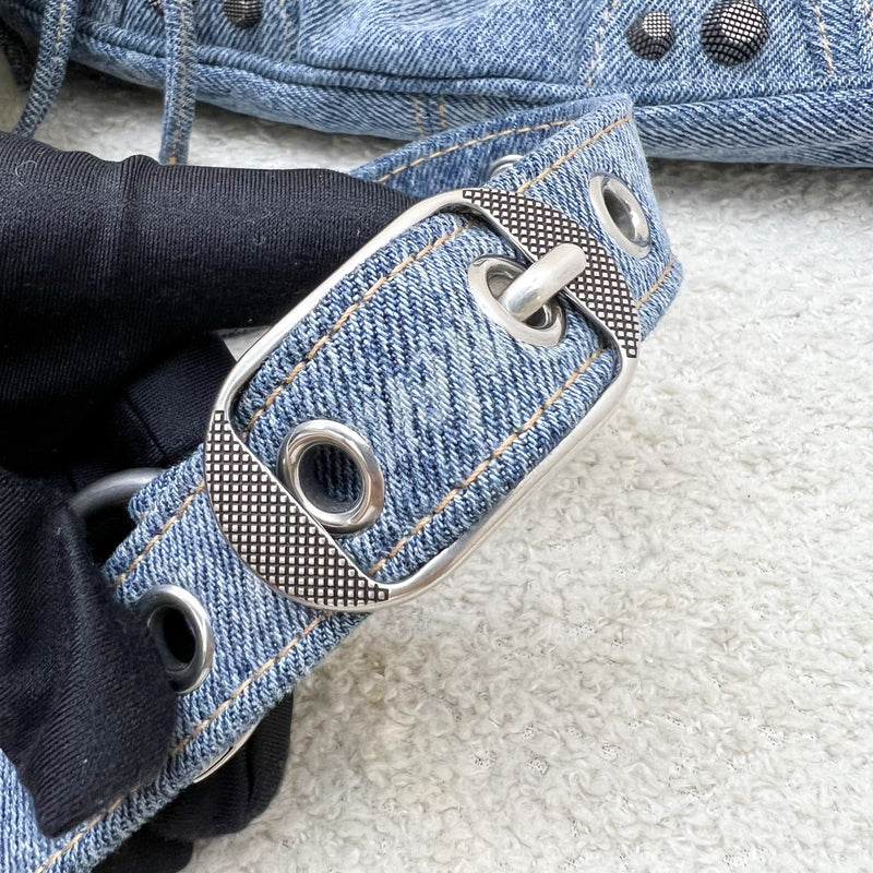 Balenciaga Neo Cagole Small Shoulder Bag in Denim and SHW