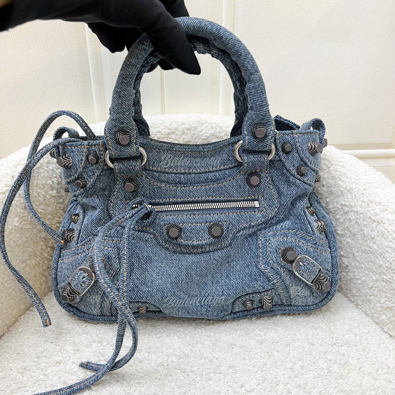 Balenciaga Neo Cagole Small Shoulder Bag in Denim and SHW