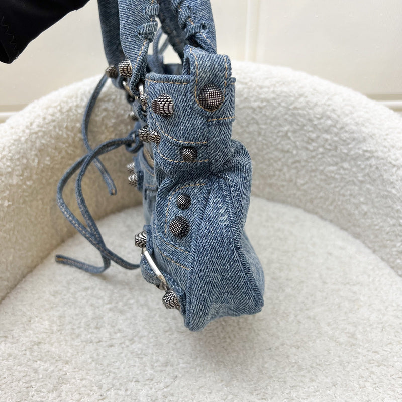 Balenciaga Neo Cagole Small Shoulder Bag in Denim and SHW