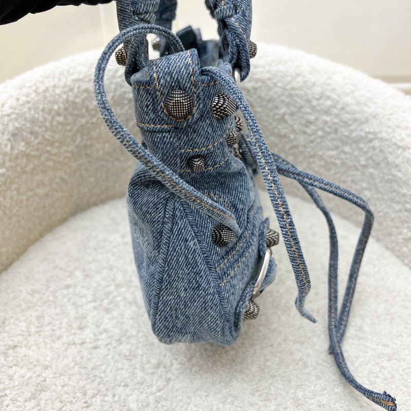 Balenciaga Neo Cagole Small Shoulder Bag in Denim and SHW