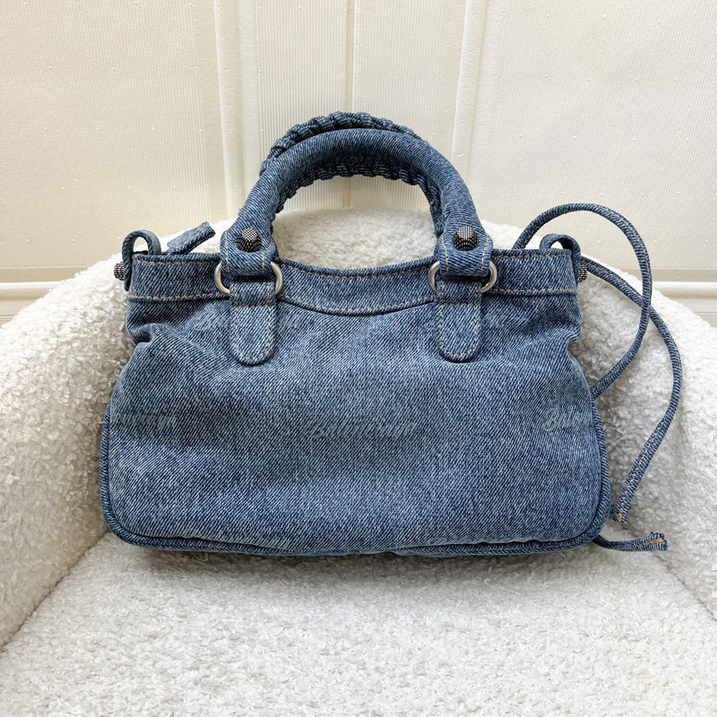 Balenciaga Neo Cagole Small Shoulder Bag in Denim and SHW