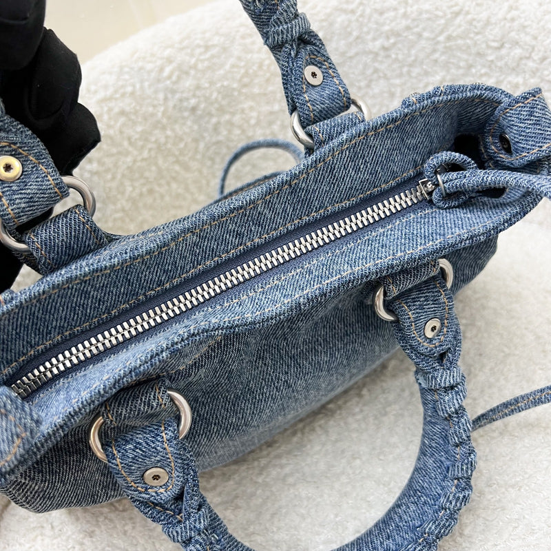 Balenciaga Neo Cagole Small Shoulder Bag in Denim and SHW