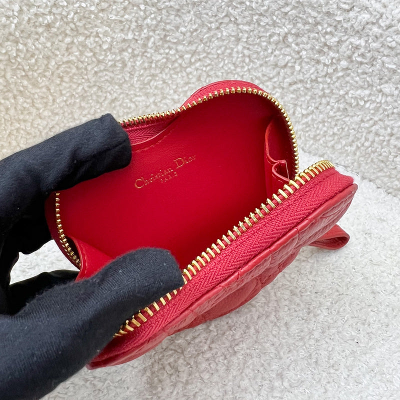 Dior Caro Heart Pouch with Chain in Red Calfskin and GHW