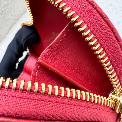 Dior Caro Heart Pouch with Chain in Red Calfskin and GHW