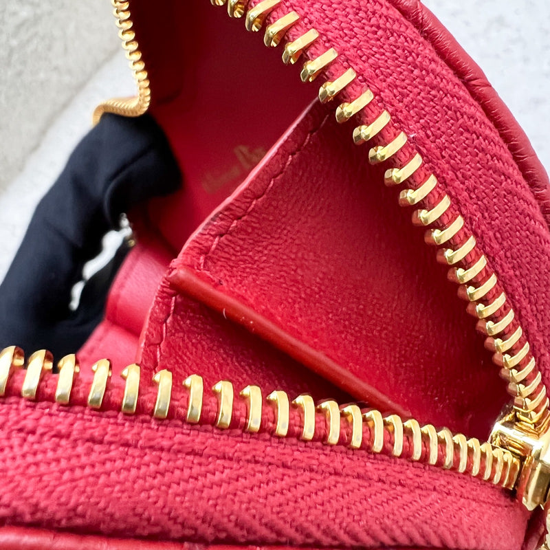 Dior Caro Heart Pouch with Chain in Red Calfskin and GHW