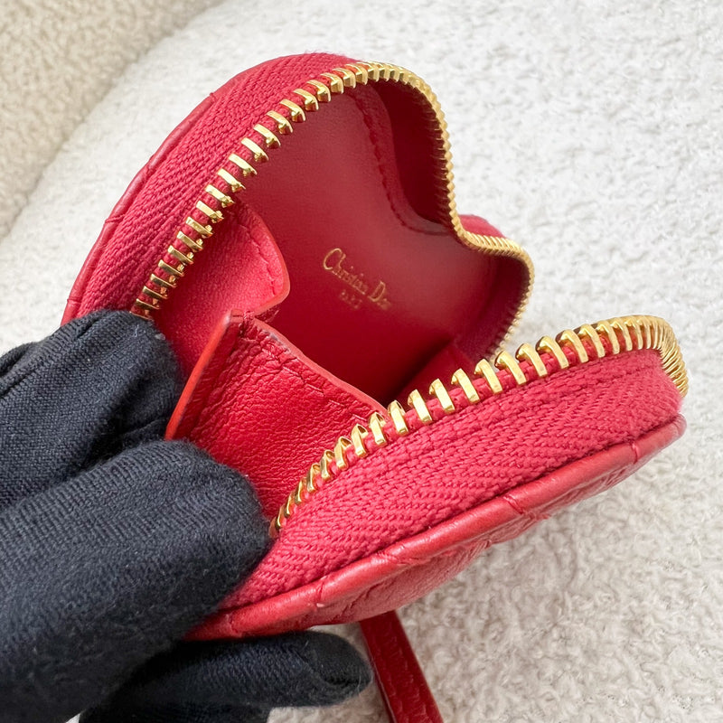 Dior Caro Heart Pouch with Chain in Red Calfskin and GHW