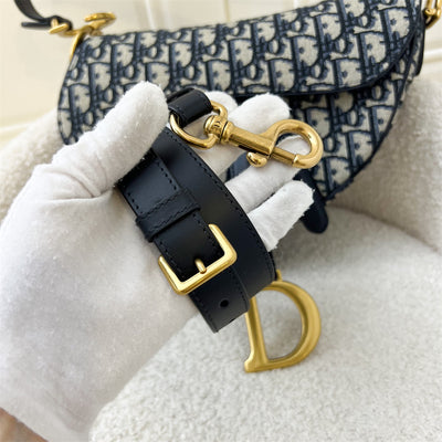 Dior Medium Saddle Bag in Navy Oblique Canvas and AGHW