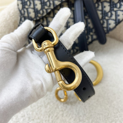 Dior Medium Saddle Bag in Navy Oblique Canvas and AGHW