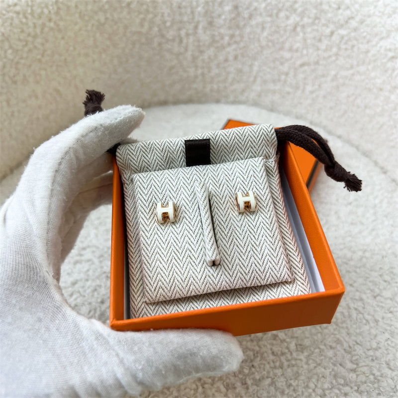 Hermes Mini Pop H Earrings in Blanc Enamel RGHW