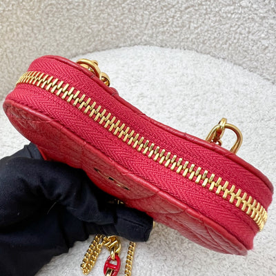 Dior Caro Heart Pouch with Chain in Red Calfskin and GHW