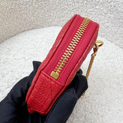 Dior Caro Heart Pouch with Chain in Red Calfskin and GHW