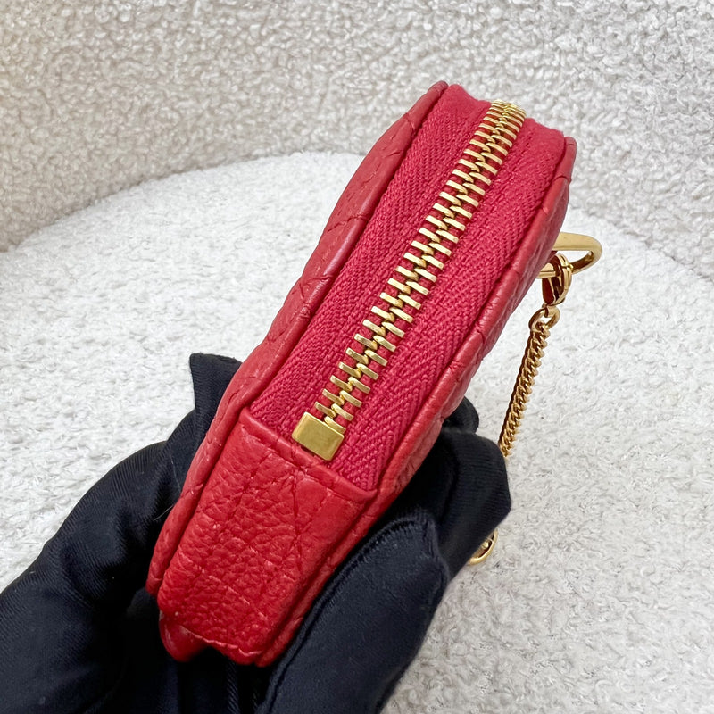 Dior Caro Heart Pouch with Chain in Red Calfskin and GHW