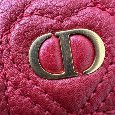 Dior Caro Heart Pouch with Chain in Red Calfskin and GHW