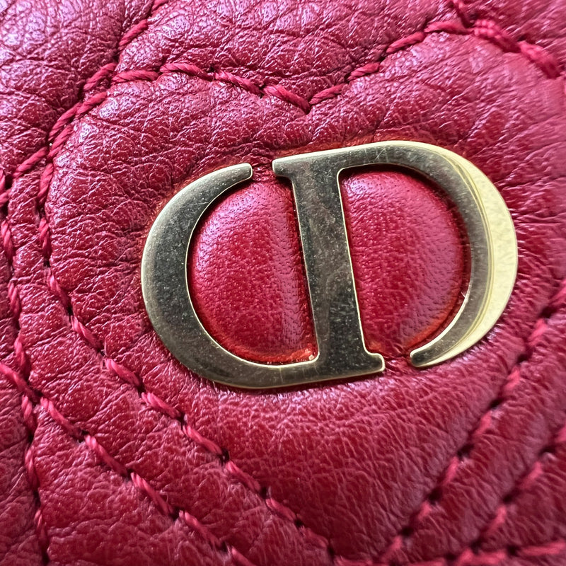 Dior Caro Heart Pouch with Chain in Red Calfskin and GHW