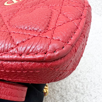 Dior Caro Heart Pouch with Chain in Red Calfskin and GHW