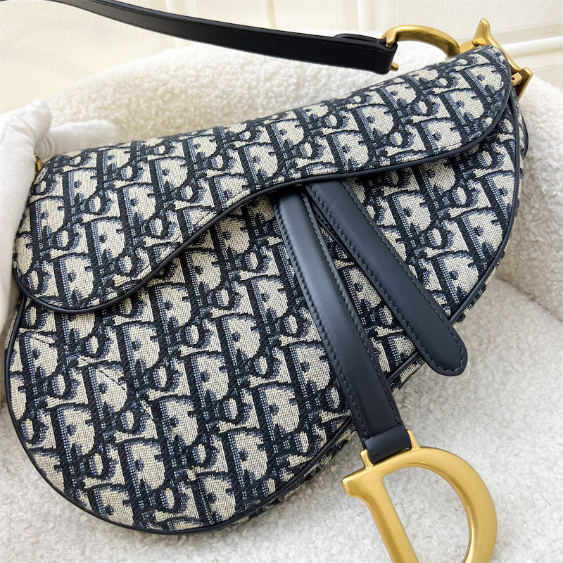 Dior Medium Saddle Bag in Navy Oblique Canvas and AGHW