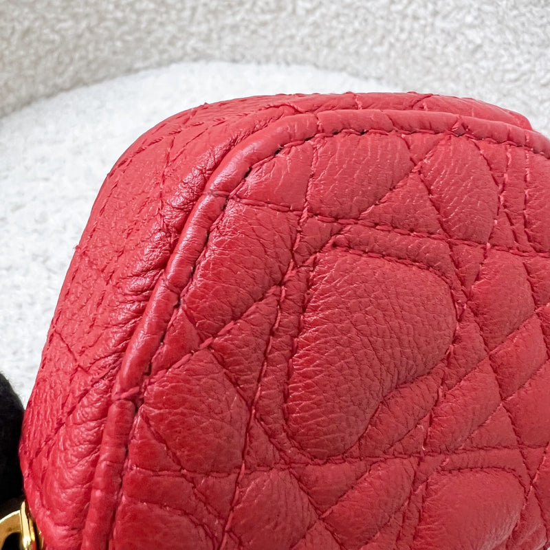 Dior Caro Heart Pouch with Chain in Red Calfskin and GHW