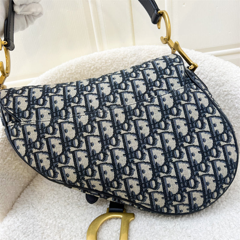 Dior Medium Saddle Bag in Navy Oblique Canvas and AGHW