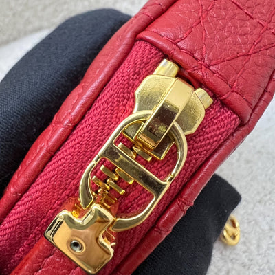 Dior Caro Heart Pouch with Chain in Red Calfskin and GHW