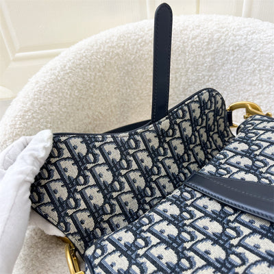 Dior Medium Saddle Bag in Navy Oblique Canvas and AGHW