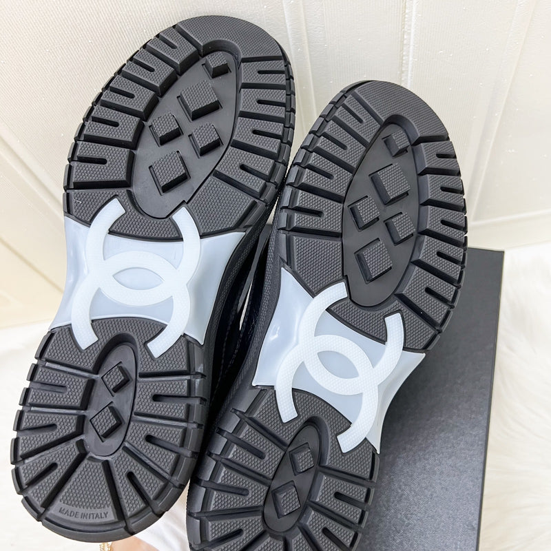 Chanel 25B Sneakers in Black and White Calfskin and Black Nubuck Sz 37.5 (Model: G46258)