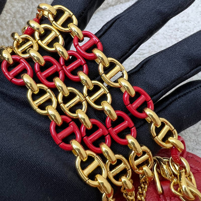 Dior Caro Heart Pouch with Chain in Red Calfskin and GHW