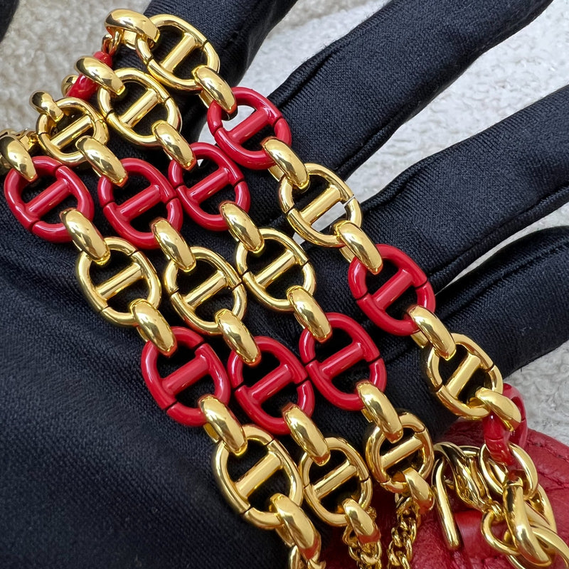 Dior Caro Heart Pouch with Chain in Red Calfskin and GHW