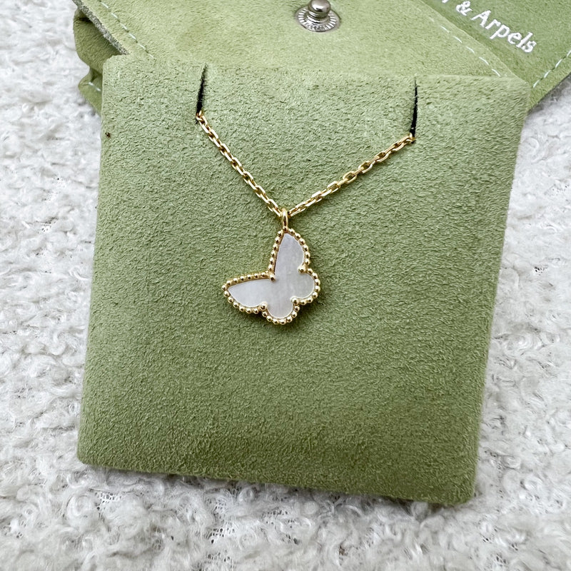 Van Cleef & Arpels VCA Sweet Alhambra Butterfly Pendant with Mother of Pearl MOP in 18K Yellow Gold