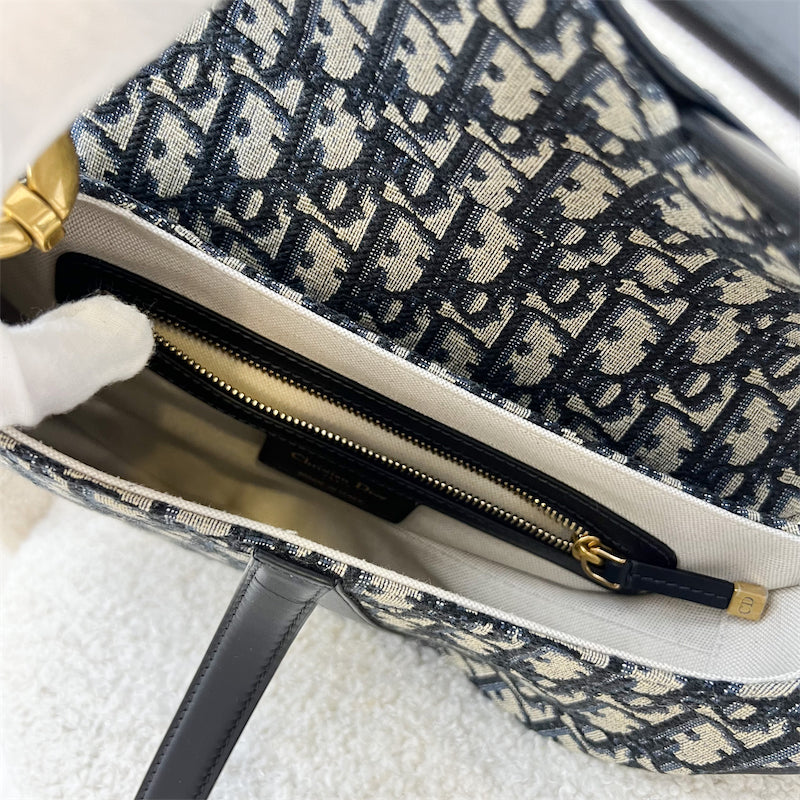 Dior Medium Saddle Bag in Navy Oblique Canvas and AGHW