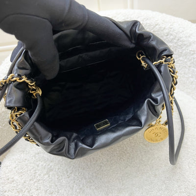 Chanel 22 Mini Hobo Handbag in 24S Striped Black and White Shiny Calfskin and AGHW (Detachable Strap)