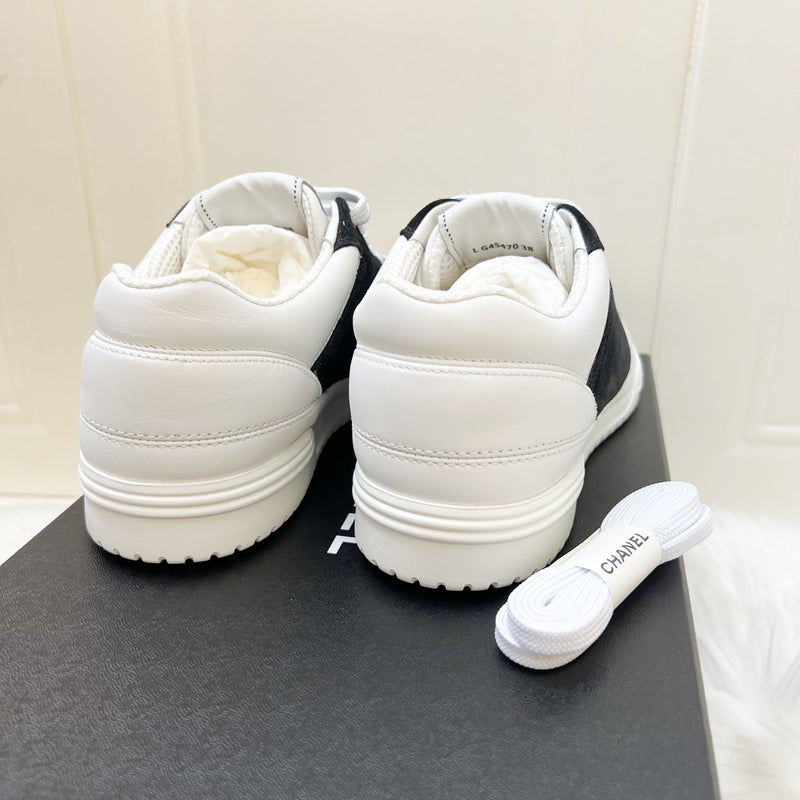 Chanel 24C Sneakers in White Calfskin and Black Suede Sz 38 (Model: G45470)
