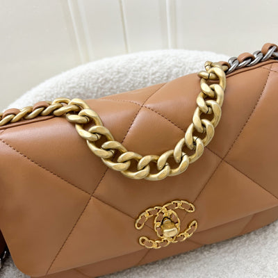 Chanel 19 Small Flap in 22S Caramel Lambskin and 3-tone HW (Model: AS1160)