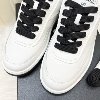 Chanel 24P CC Logo Sneakers in White Calfskin Sz 38 (Model: G39978)