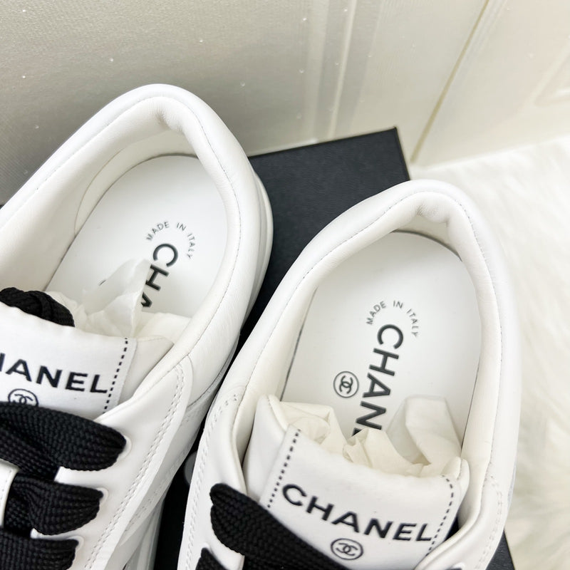 Chanel 24P CC Logo Sneakers in White Calfskin Sz 38 (Model: G39978)