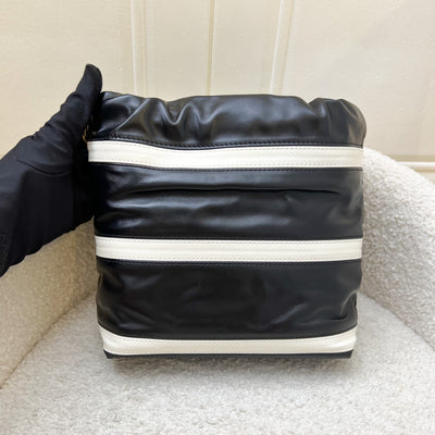 Chanel 22 Mini Hobo Handbag in 24S Striped Black and White Shiny Calfskin and AGHW (Detachable Strap)