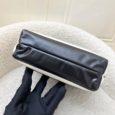 Chanel 22 Mini Hobo Handbag in 24S Striped Black and White Shiny Calfskin and AGHW (Detachable Strap)