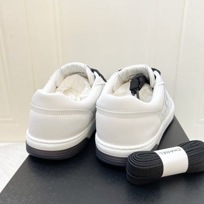 Chanel 24P CC Logo Sneakers in White Calfskin Sz 38 (Model: G39978)