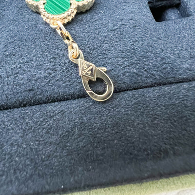 Van Cleef & Arpels VCA Vintage Alhambra 5 Motifs Bracelet with Malachite and Paved Diamonds in 18K Yellow Gold (Ref: VCARO7GQ00)